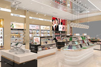Meuble de présentation de maquillage élégant en bois, présentoir autoportant pour boutique de cosmétiques, idéal pour l'aménagement intérieur de magasins de luxe K-beauty