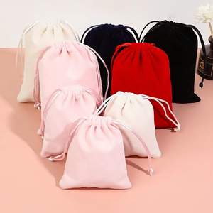High Quality Custom White Pink Jewelry Gift Drawstring Bag New Design Dense Satin Velvet Pouch Packaging for Earring Necklace - Product Image 1
