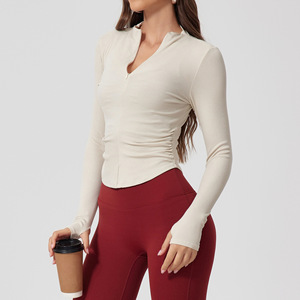Tiyo Top de Yoga para Mujer con Media Cremallera, Manga Larga, Acanalado, Sin Costuras, de Secado Rápido, Ropa Deportiva para Fitness, Pilates y Entrenamiento, Cintura Ajustada - Product Image 1