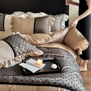 Luxury 60 Lenzing Polka Dot Bedding Set Ruffle Detail Home Use 1.5m 2.0m Bed Sheet Style Cotton Reactive Dyeing - Product Image 1
