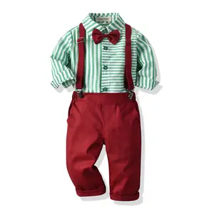 2019 Christmas kid's suit autumn and winter children clothing boys striped printed bow tie bib pants