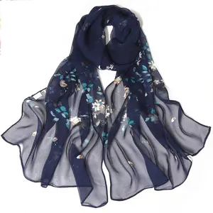 New design navy flower design multi colors choose print georgette chiffon scarves and shawls