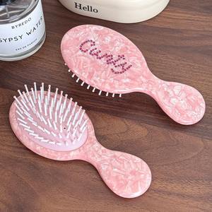 Rosa Cristal Acetato Almofada Escova Eco Friendly Cuidados Com Os Cabelos Portátil Pequeno Tamanho Detangling Pente para As Mulheres - Product Image 6