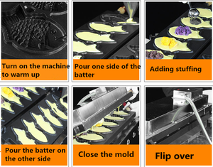 Nouveau Design <span class=keywords><strong>prix</strong></span> départ usine <span class=keywords><strong>professionnel</strong></span> gaufre poisson en forme de fabricant/12 pièces gaz poisson forme gaufre Taiyaki boulanger - Product Image 5