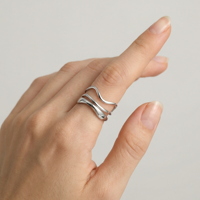 EDGE Fashion Edelstahl Unregelmäßiger Ring Offener Verstellbarer Ring Gold Silber Mehrschichtig Moderner Modischer Ring für Frauen