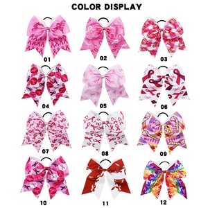 8 pouces <span class=keywords><strong>pas</strong></span> <span class=keywords><strong>cher</strong></span> ruban rose Cheerleading cheveux arcs pour filles et femmes cancer du sein Cheer arcs avec bande élastique - Product Image 4