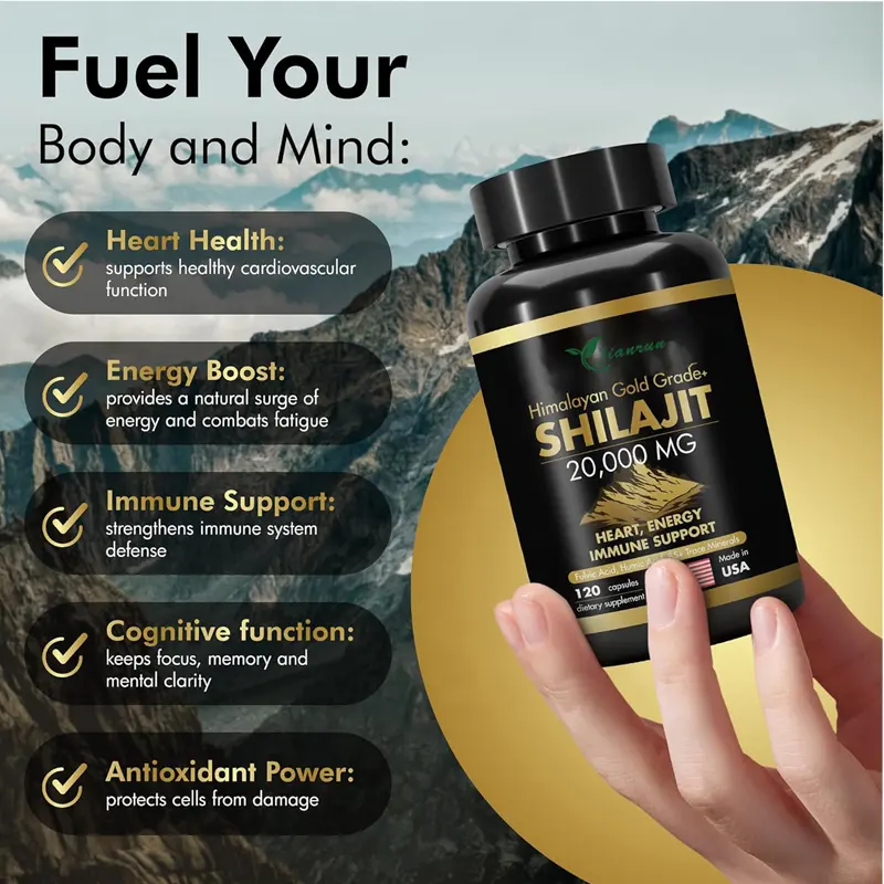 Gold Grade Plus Fulvic Acid Himalayan Shilajit Resin Capsules for Energy Stamina Brain Support