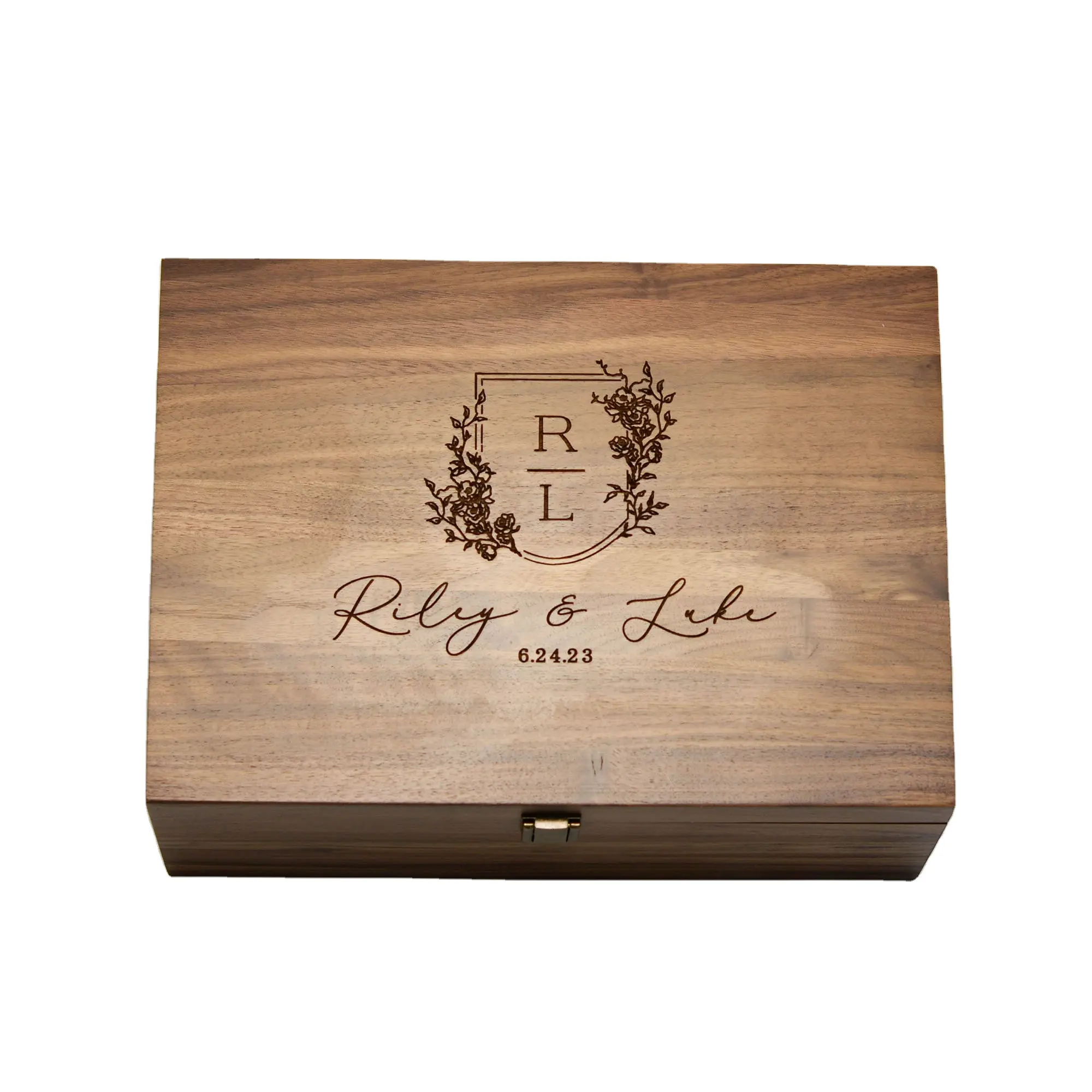 Kotak hadiah ulang tahun & memori pernikahan, Walnut pribadi untuk mandi pengantin kerajinan kayu kerajinan tangan untuk pasangan