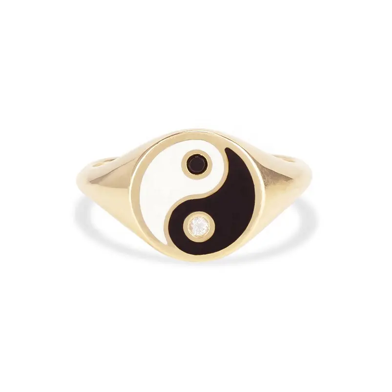 Anello a fascia con sigillo yin yang con diamanti in argento sterling 925 con gemme cinesi Tai Chi