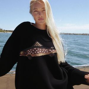 Maglione Casual da <span class=keywords><strong>Donna</strong></span> con Stampa di Pesci in Stile Retrò Americano, Moda Primaverile Europea e Americana 2025 - Product Image 3