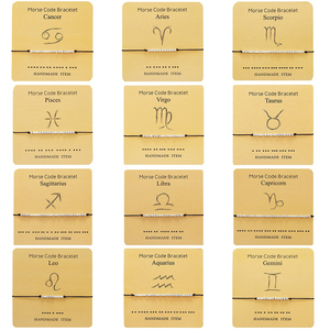 Gran oferta, tarjeta de deseos, cuentas de joyería de plata, pulsera de Tauro, 12 signos del zodiaco, código Morse, pulsera personalizada de <span class=keywords><strong>pareja</strong></span> - Product Image 1