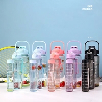 Gobelet en plastique pour sport avec infuseur à fruits, marqueur de temps et couvercle rabattable, 2000ml 800ml 300ml, ensemble de tasses à eau portables pour l'extérieur, vente en gros