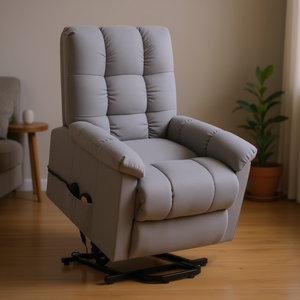 Fauteuil inclinable électrique gris clair avec télécommande, revêtement en tissu, structure métallique, design contemporain - Product Image 2