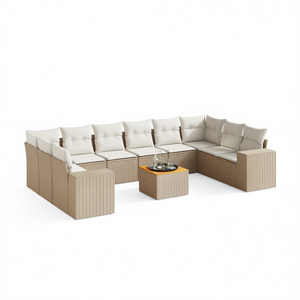 Ensemble de canapés de jardin en rotin beige avec housses amovibles, mobilier d'extérieur, 10 places, design contemporain - Product Image 1