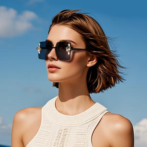 Lunettes de soleil sans monture Z2000 pour femmes, en métal noir, UV400, ornées de strass et de perles, verres carrés, type 3, pare-soleil - Product Image 6