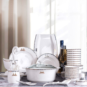 Service de table en céramique Double Swan, assiette à dîner, bol à dîner, vaisselle blanche élégante à la française - Product Image 1