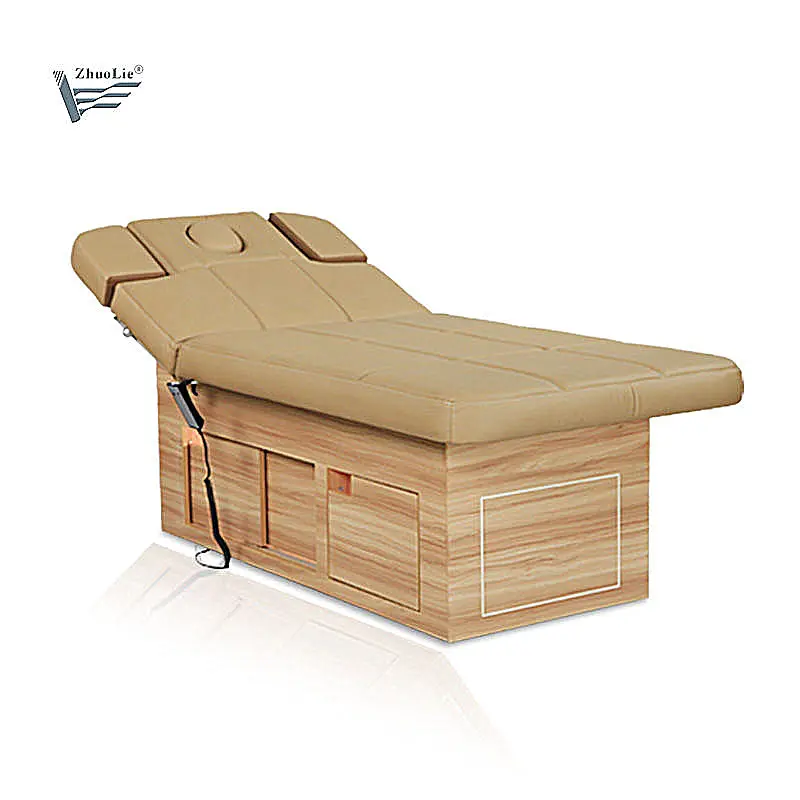 Thai Resort De madera Simple De respaldo ascensor eléctrico Spa camas mesa De masaje con gabinete De madera