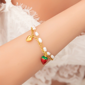 Pulsera de cuentas con forma de fruta, acero inoxidable, chapado en oro, colgante de fresa, joyería para mujer, pulseras de cadena a la moda - Product Image 4