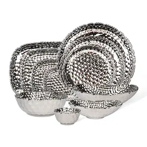 Banquet Embossed Design Porcelain Electri-plated Dinner Ware Elegant Royal Luxury Ceramic Silver Dinnerware Set
