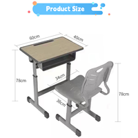 Ensemble bureau et chaise d'école en bois à prix d'usine avec porte-stylo pour les élèves, réglable, pour une seule personne