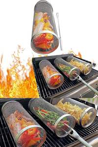 Cilindro de Acero Inoxidable para Asar, Red para Barbacoa, Accesorios de Cocina para Verduras, Pescado, Carne y Otros <span class=keywords><strong>Alimentos</strong></span> - Product Image 3
