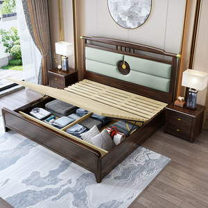 Lit en bois massif de palissandre avec coffre de rangement, style chinois moderne, lit rembourré, mobilier de chambre principale - Product Image 3