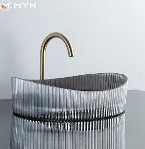 Harga pabrik desain baru 2026 bak cuci kamar mandi berwarna kaca temper Cuci Tangan wastafel kaca kapal Oval - Product Image 1