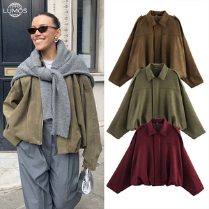 Blouson Bomber Chic en Daim Lumos pour <span class=keywords><strong>Femme</strong></span>, Nouvelle Collection Printemps 2025, avec Col Revers, Manches Longues, Style Vintage, Vêtement d'Extérieur Féminin Élégant - Product Image 2