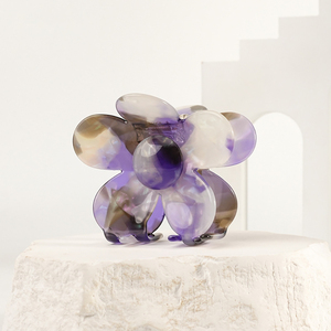 Pince à cheveux en acétate de marbre de qualité supérieure, motif écaille de tortue violette, finition brillante, maintien solide, grande pince française pour coiffure - Product Image 5