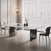 Meubles de salle à manger de luxe pour restaurant, table de salle à manger rectangulaire avec dessus en marbre moderne, ensemble de 4 chaises