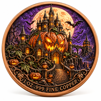Pièce de monnaie d'imitation en cuivre pur 999 de 1 oz, électroplaquée, série Halloween, Château Citrouille, en relief 3D, couleur UV, artisanat métallique