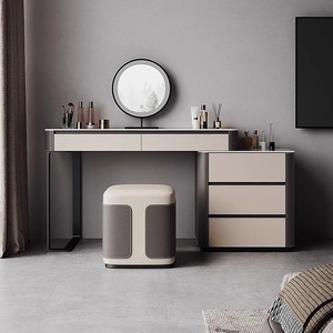Wabi-Sabi inspiré commode vanité selle cuir incrustation bois massif Console chambre placard zone coiffeuse - Product Image 3