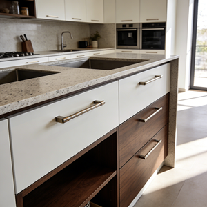 Gabinetes de Cocina Blancos con Almacenamiento Integrado y <span class=keywords><strong>Microondas</strong></span> Incorporado para Renovaciones de Cocinas de Lujo en Estados Unidos - Product Image 3