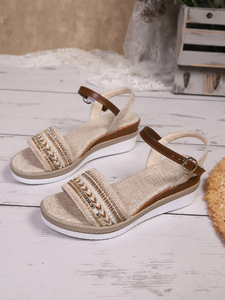 Women Summer Wedge <b>Sandals</b> European and American Style Fabric New Platform Thick Sole Roman <b>Sandals</b> Wholesale - Product Image 6