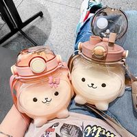 Vaso de agua de plástico con pajita de oso de dibujos animados para niños, diseño de panda súper lindo de verano, doble bebida, gran capacidad, alta estética