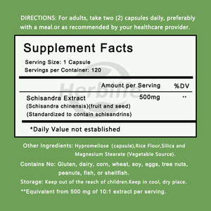Capsules de Schisandra Chinensis 500mg, Extrait Standardisé de Fruit et de Graines, Complément Alimentaire Végétalien, Marque Privée OEM ODM - Product Image 2