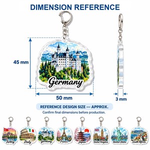 Porte-clés personnalisés en acrylique, lot de 8, paysage aquarelle France, Tour Eiffel, rivière, vente en gros, souvenir - Product Image 2