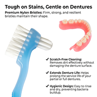 Grossiste Brosse à Dentier Double Tête Poils Souples Nylon Manche Ergonomique Gel Nettoyant pour Fausses Dents