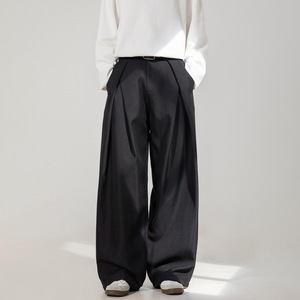 <span class=keywords><strong>Pantalon</strong></span> décontracté à plis croisés pour <span class=keywords><strong>homme</strong></span>, style automne, texture ample, jambe droite, braguette à boutons, <span class=keywords><strong>pantalon</strong></span> long rétro - Product Image 2