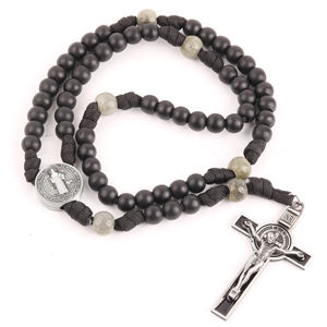 Collier pour homme en perles <span class=keywords><strong>de</strong></span> bois, chapelet religieux catholique en paracorde robuste, avec pendentif crucifix et médaille personnalisée pour la <span class=keywords><strong>prière</strong></span>, vente en gros - Product Image 2