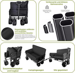 Chariot pliable avec fermetures éclair latérales et roues tout-terrain, transformable en chariot de camping <span class=keywords><strong>pour</strong></span> les <span class=keywords><strong>courses</strong></span> en plein air, le sport et la plage - Product Image 3