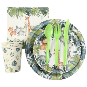Vaisselle de fête sur le thème des animaux de la <span class=keywords><strong>jungle</strong></span>, assiettes en <span class=keywords><strong>papier</strong></span>, gobelets en <span class=keywords><strong>papier</strong></span>, serviettes en <span class=keywords><strong>papier</strong></span> pour fête de naissance - Product Image 3