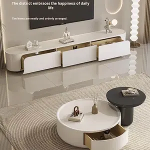 Table basse moderne en <span class=keywords><strong>bois</strong></span> massif pour petit appartement Style crème avec lumière de table d'appoint mobile Service à thé de luxe pour la maison - Product Image 4