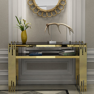 Table <span class=keywords><strong>console</strong></span> en <span class=keywords><strong>acier</strong></span> inoxydable <span class=keywords><strong>verre</strong></span> italien doré table <span class=keywords><strong>console</strong></span> d'entrée en <span class=keywords><strong>verre</strong></span> de luxe pour couloir avec miroir - Product Image 5