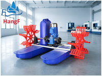 HANGFENG GWZJ107C Moteur électrique AC 1 CV 380V en acier inoxydable, 4 cannelures, 2 hélices, pompe flottante à roue à aubes, aérateur avec boîte de vitesses