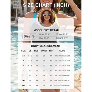 Traje de baño de dos piezas tipo tankini FOXA para mujer, con control de abdomen, cobertura completa, cuello redondo, ribete en contraste, bikinis, ropa de playa - Product Image 6