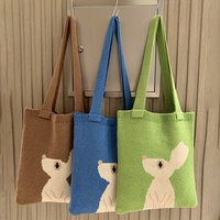 Sac fourre-tout en tricot Lapin Vert, Sac à bandoulière Animal Mignon, Sac de shopping Léger et Tendance, Logo Personnalisé, Vente en Gros, Usine OEM