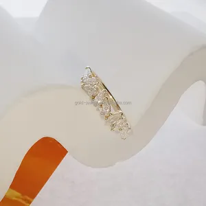 Desain sederhana Moissanite cincin AU585 14K cincin emas kuning Solid cincin pernikahan pertunangan cincin disesuaikan perhiasan bagus