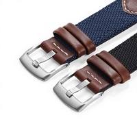Bracelet de montre intelligente en nylon respirant de qualité supérieure 20 mm 22 mm avec sangle en cuir véritable et boucle ardillon en acier inoxydable pour hommes