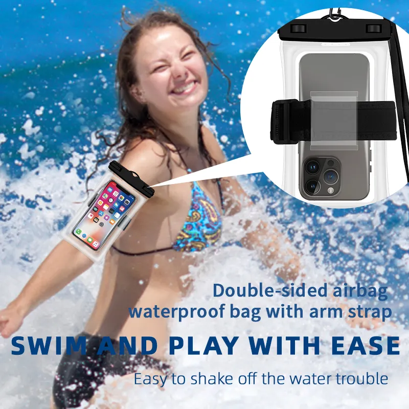 Transparent IPX8 Airbag Floating Waterproof Phone Dry Bag Outdoor Swimming Diving Phone Pouch With Armband